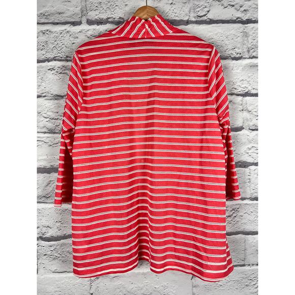 SUSAN GRAVER Women's L Weekend Coral White 3/4 Sleeve Open Lightweight Cardigan‎ - Picture 4 of 9